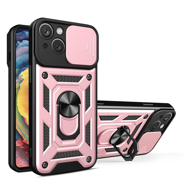 Hybrid Armor Camshield case for iPhone 14 armored case with camera cover pink