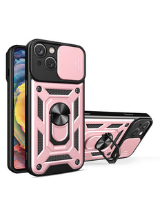 Hybrid Armor Camshield case for iPhone 14 Pro armored case with camera cover pink