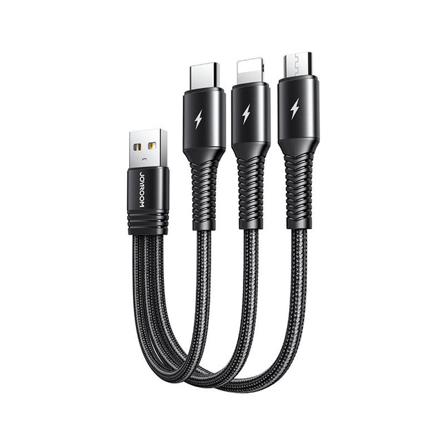 Joyroom 3in1 korte USB - Lightning / USB Type C / micro USB oplaadkabel 3,5A 15cm zwart