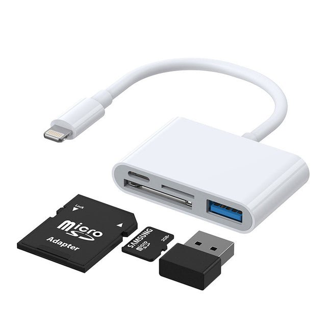 Joyroom HUB Multifunktionaler OTG-Lightning-Adapter – USB 3.2 Gen 1 (3.0, 3.1 Gen 1) / SD, TF / Lightning-Kartenleser, Weiß (S-H142 Weiß)