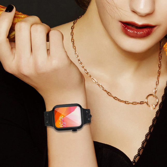 Kingxbar Crystal Fabric Strap Watch Bracelet 6/SE/5/4/3/2 (40mm/38mm) Silicone Strap Crystal Strap Black 
