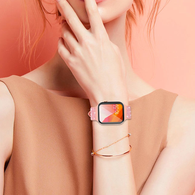 Kingxbar Crystal Fabric Strap Watch Bracelet 6/SE/5/4/3/2 (40mm/38mm) Silicone Strap Crystal Strap Pink 