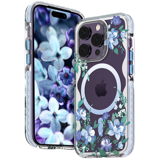 Magnetische Hülle der Kingxbar Flora-Serie für iPhone 14 Pro MagSafe, verziert mit Orchideenblütendruck