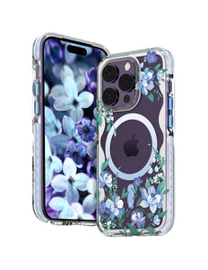 Kingxbar Flora Series magnetic case for iPhone 14 Pro Max MagSafe decorated with orchid flower print