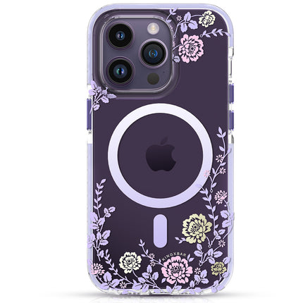 Kingxbar Flora Series magnetisch hoesje voor iPhone 14 Pro MagSafe versierd met pioenrozenprint