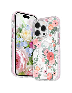 Kingxbar Flora Series magnetisch hoesje voor iPhone 14 Pro Max MagSafe versierd met rozenbloemenprint