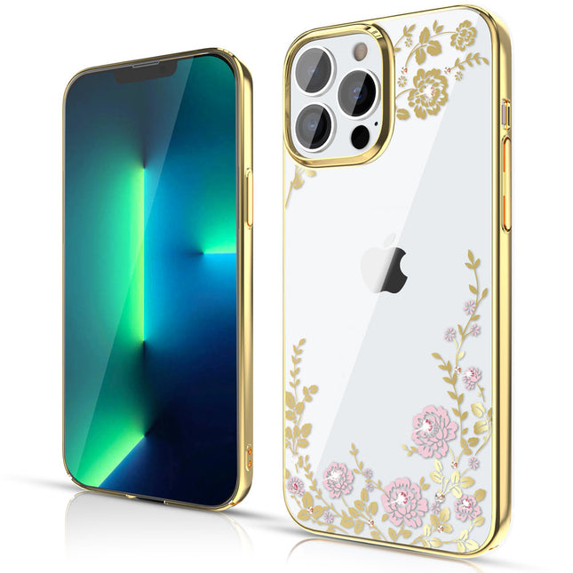 für iPhone 13 Pro rosa-goldene Kingxbar Moon Series Luxushülle mit Swarovski-Kristallen