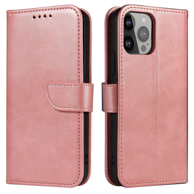 Magnet Case elegant bookcase type case with stand for iPhone 13 pink