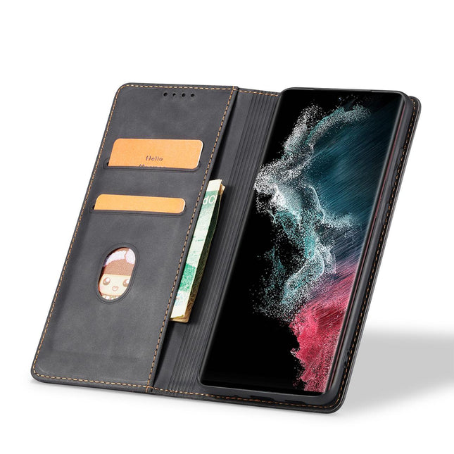 Magnet Fancy Case Hoesje voor Samsung Galaxy S22 Ultra Cover Card Wallet Card Stand Zwart
