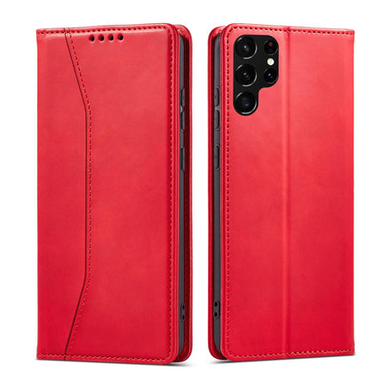 Magnet Fancy Case Hülle für Samsung Galaxy S22 Ultra Cover Kartenetui Kartenständer Rot