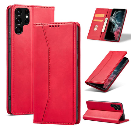 Magnet Fancy Case Hülle für Samsung Galaxy S22 Ultra Cover Kartenetui Kartenständer Rot