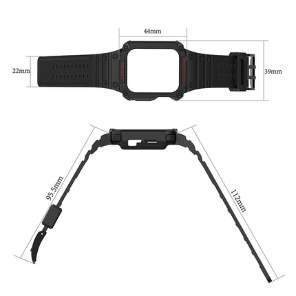 Schutzband mit Hülle für Apple Watch 7 / SE (45/44 / 42 mm), Gehäuse, gepanzerte Uhrenabdeckung, Schwarz 