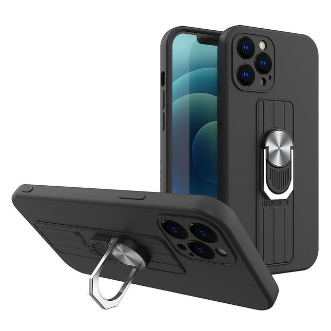 iPhone 11 Pro Max case black Ring Case silicone case with finger grip and kickstand