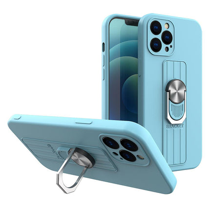 iPhone 11 Pro Max hoesje Ring Case siliconen hoesje met vingergreep en standaard Licht blauw