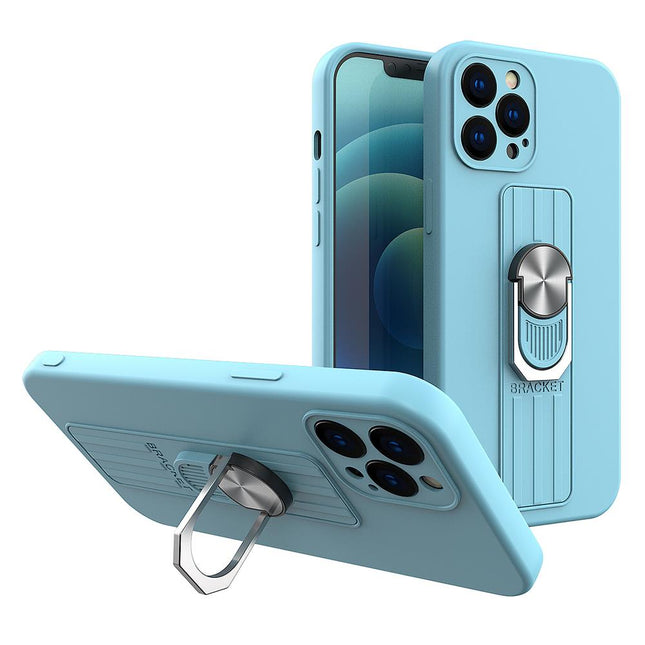 iPhone 11 Pro Max case Ring Case silicone case with finger grip and stand Light blue
