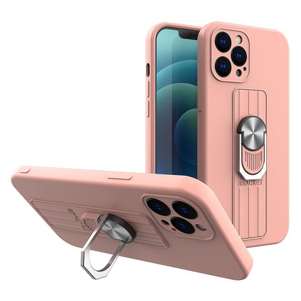 iPhone 11 Pro Max hoesje Ring Case siliconen hoesje met vingergreep en standaard roze