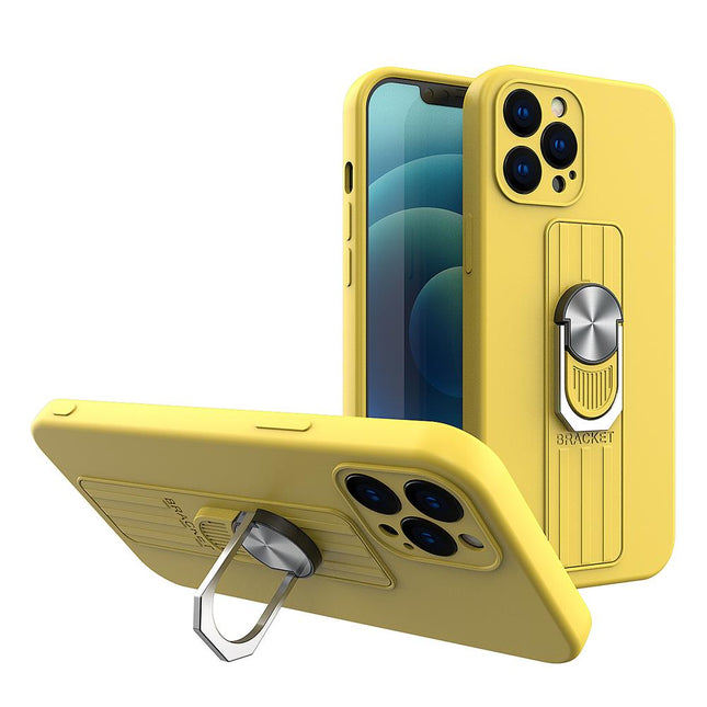iPhone 11 Pro Max hoesje Ring Case siliconen hoesje met vingergreep en standaard Geel