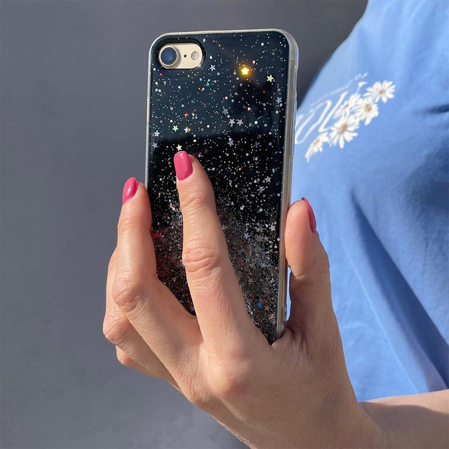 Star Glitter Shining Cover voor iPhone 13 Pro zwart