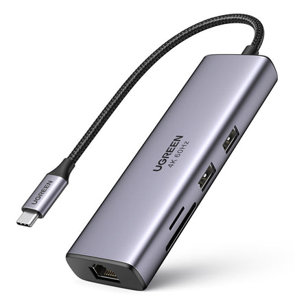 UGREEN CM512 7-in-1-Adapter USB-C auf 2x USB + HDMI + USB-C + RJ45 + TF/SD (Grau)