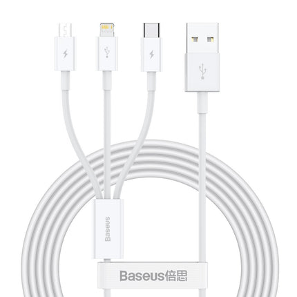 Baseus - 3 in 1 kabel | Lightning, USB C en Micro USB | 3.5 A | 150CM | Geschikt voor Apple iPhone en Samsung - Wit