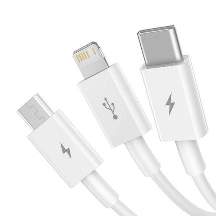 Baseus - 3 in 1 cable | Lightning, USB-C and Micro USB | 3.5A | 150CM | Suitable for Apple iPhone and Samsung - White