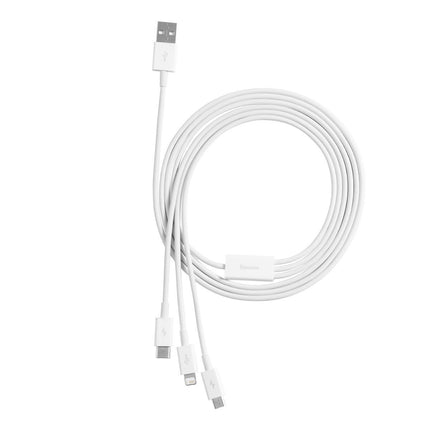 Baseus - 3-in-1-Kabel | Lightning, USB-C und Micro-USB | 3,5A | 150CM | Geeignet für Apple iPhone und Samsung – Weiß