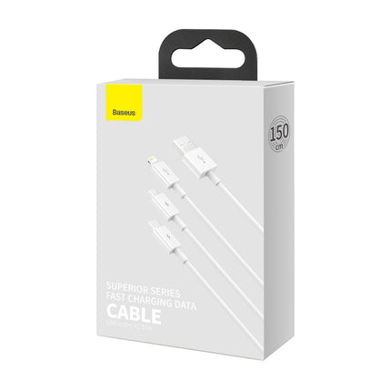Baseus - 3 in 1 kabel | Lightning, USB C en Micro USB | 3.5 A | 150CM | Geschikt voor Apple iPhone en Samsung - Wit