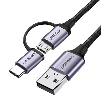 Ugreen kabel 2in1 USB - micro USB / USB Type C kabel 1m 2.4A zwart