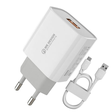 Remax WK Design Quick Charge 3.0 wandlader reisadapter USB 18 W 2,4 A + USB - micro USB kabel wit