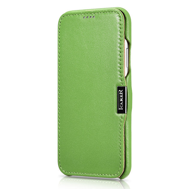 iCarer for iPhone XS / iPhone X Green Metal Clip Vintage Folio Leather Case