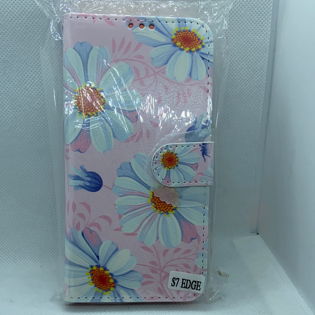 Samsung Galaxy S7 edge mooie hoesje bloemen print case mapje- Wallet Case