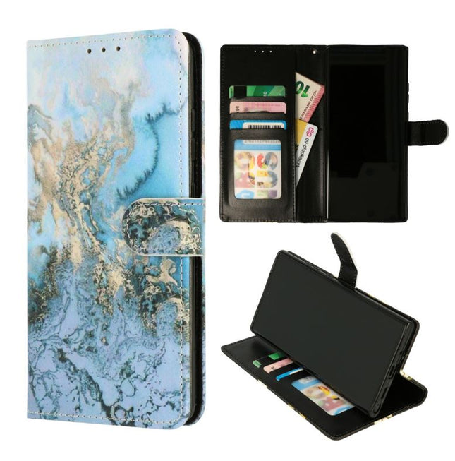 Samsung Galaxy S23 Ultra Hülle Wallet Book Case Marble Blue