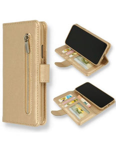 Samsung Galaxy A14 5G /4G case bookcase wallet case with zipper gold