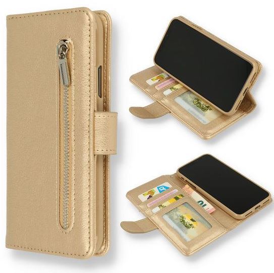 Samsung Galaxy A14 5G /4G Hülle Bücherregal Wallet Case mit Reißverschluss Gold