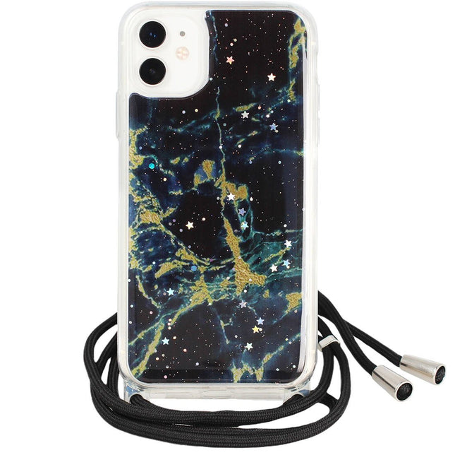 iPhone 11 Pro Max case silicone with cord rope chain glitter black 