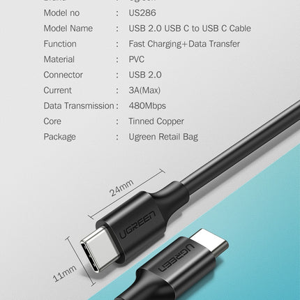 Ugreen 0,5 Meter USB C auf USB C 2.0 Schwarzes kurzes Kabel 