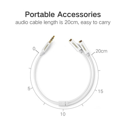 AUX audio splitter 3.5mm jack kabel UGREEN AV123, 25cm (wit)