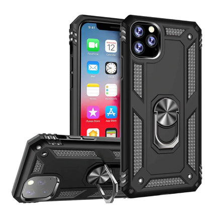 iPhone 12 Pro Max Back Case Shockproof Case Cover Cas TPU Black + Kickstand 