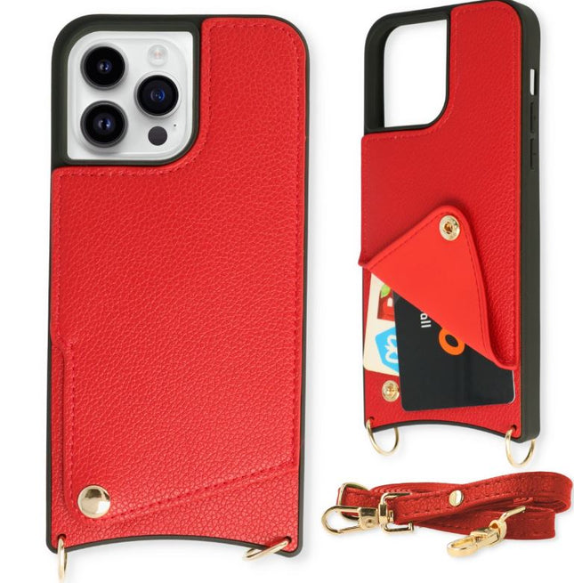 iPhone 11 case with cord and space for card red