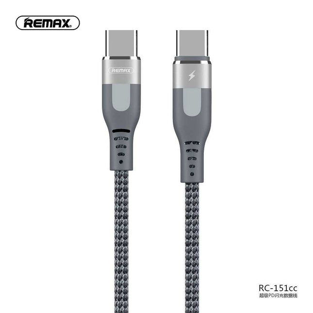 Remax 1 Meter graues USB-Typ-C-auf-USB-Typ-C-Kabel, superschnelles PD-Ladekabel Remax