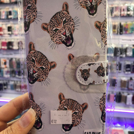 Samsung Galaxy S10 Plus Hülle Leopard Design Print Ordner - Wallet Case Leopard