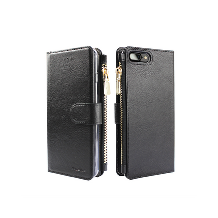 iPhone Xs Max-Hülle, schwarze Buchhülle mit seitlichem Reißverschluss, Flip-Wallet-Hülle